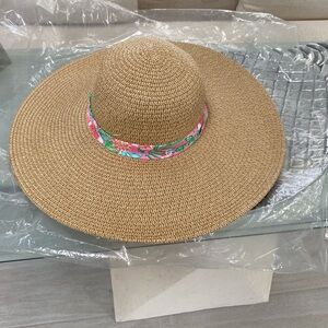 Lilly Pulitzer Tan Hat with Pink and Green Band